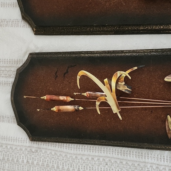 Wall hangers solid wood and metal cattails vintage - Picture 3 of 6